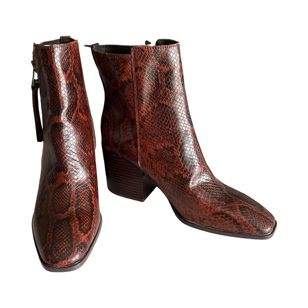 Sam Edelman Carlysle Snakeskin Print Leather Boots Block Heel Women’s Size 9